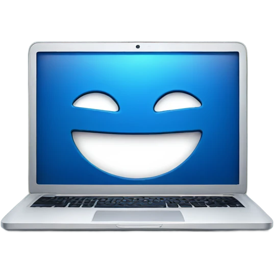A blue laptop laughing emoji