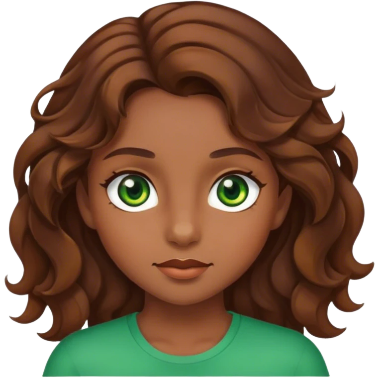girl with bright brown skin, brown wavy hair, and green eyes emoji