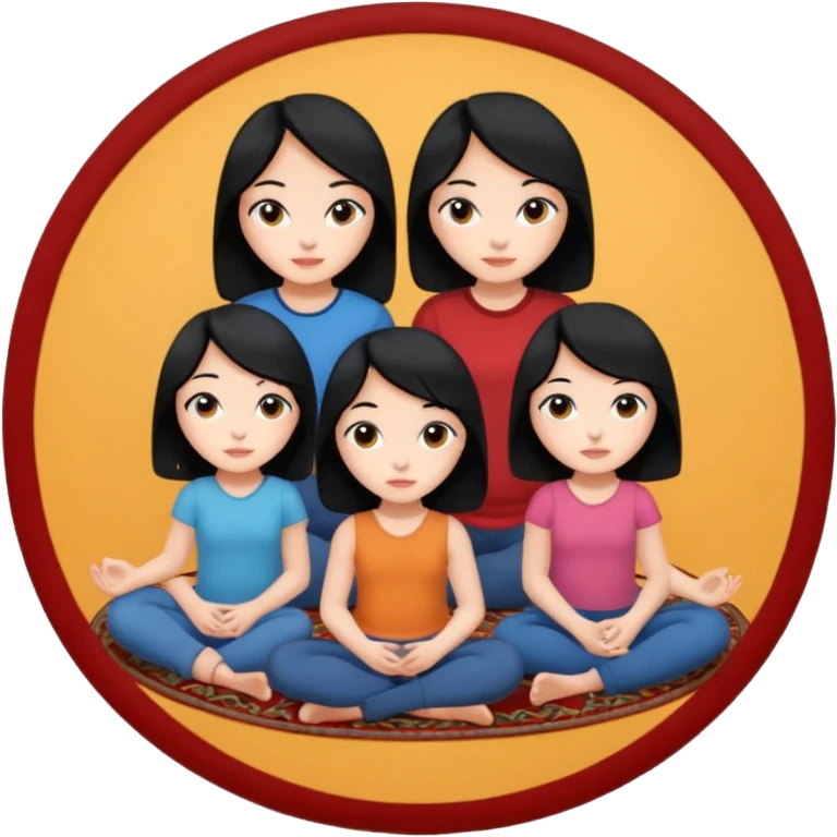 3 girls with black hair sitting on a circular rug emoji