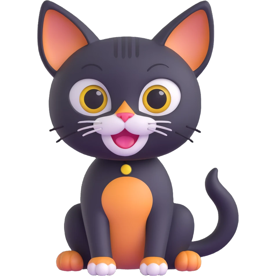 playful cat with big eyes, sitting and smiling emoji