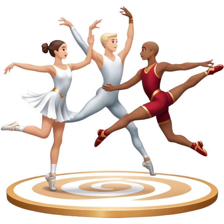 Icon for Sports Dance: a white men and women in competitive attire performing a synchronized dance with acrobatic moves, dance shoes, a rhythmic floor, and a competition backdrop. The icon should capture athleticism, technique, and acrobatic precision. Transparent background. emoji