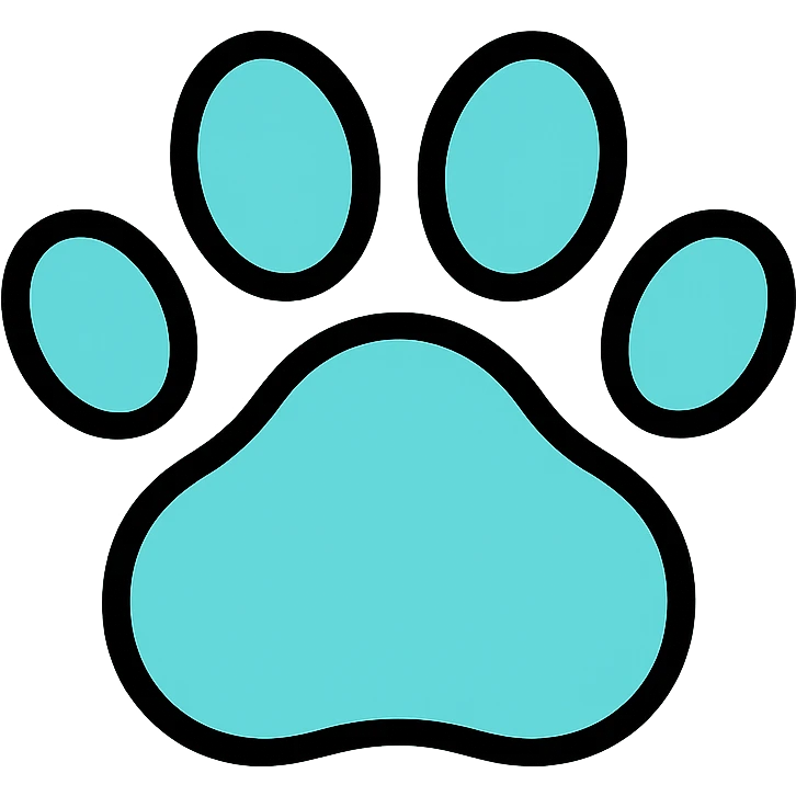 Cyan pawprint, animal paw with pads and toes, light cyan color emoji