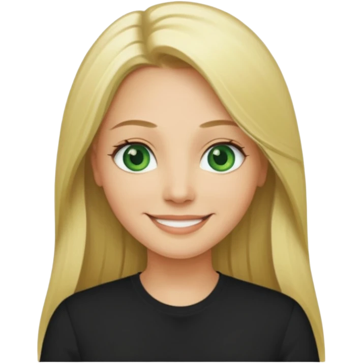 40 yr old long blonde straight hair green eyes black shirt smiling emoji