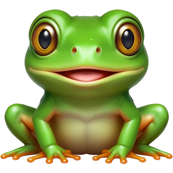 Cinematic Comical Green Tree Frog Portrait Emoji, Head tilted dramatically with an exaggeratedly amused expression, featuring a small, vibrant green body with wide, comically expressive eyes and quirky, textured skin, Simplified yet hilariously expressive features, highly detailed, glowing with a slightly sassy jungle glow, high shine, dramatic yet playful, stylized with an air of cheeky tropical mischief, soft glowing outline, capturing the essence of a meme-worthy green tree frog that looks ready to leap its way into viral fame! emoji