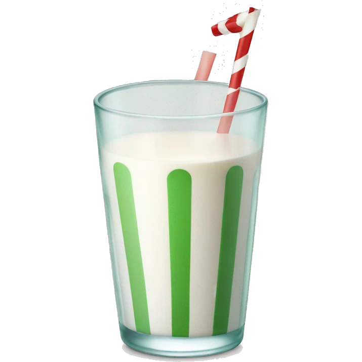 Glass of milk with green and red striped straw emoji
