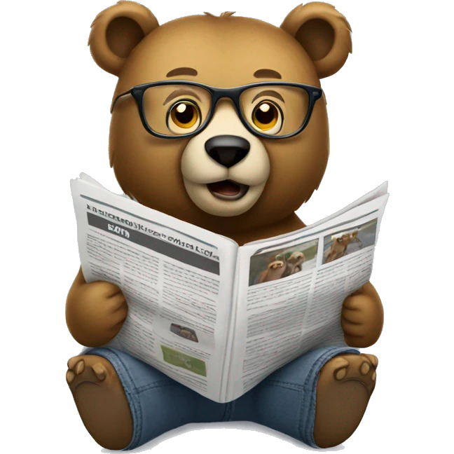 bear sitting on truck wearing glasses reading newspaper emoji