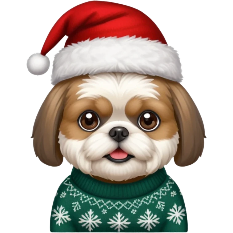 Small all OVER dark grey faced shih tzu christmas sweater hat emoji