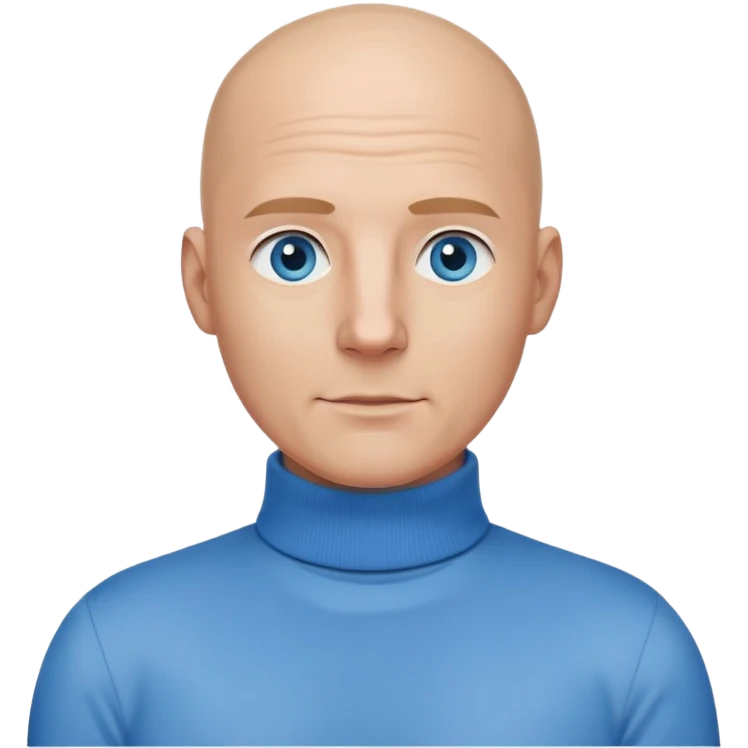 bald man, face and neck, blue eyes, kind face, polo neck shirt in a business setting and IT background emoji