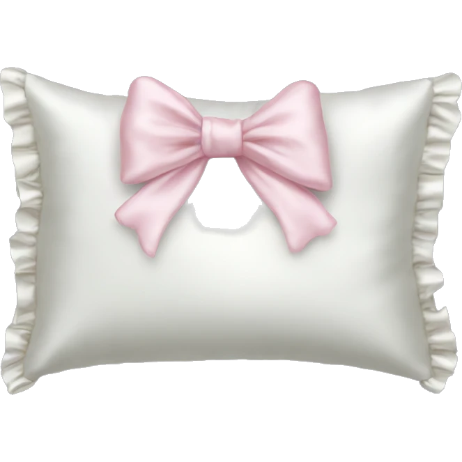 White silk pillow with ruffles and light pink bow emoji