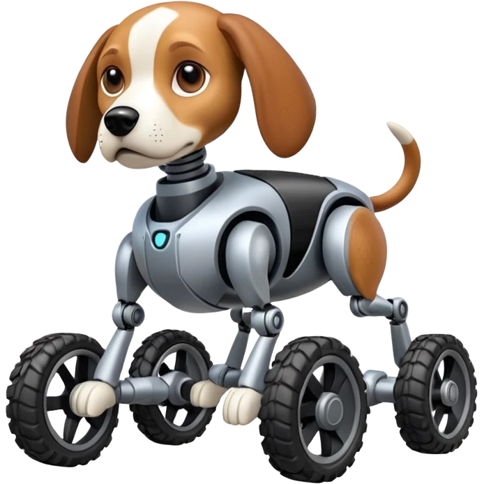Very fast  jumping  Boston Dynamics robot beagle Sherlock Holmes robodog with large off-road wheels for feet  emoji