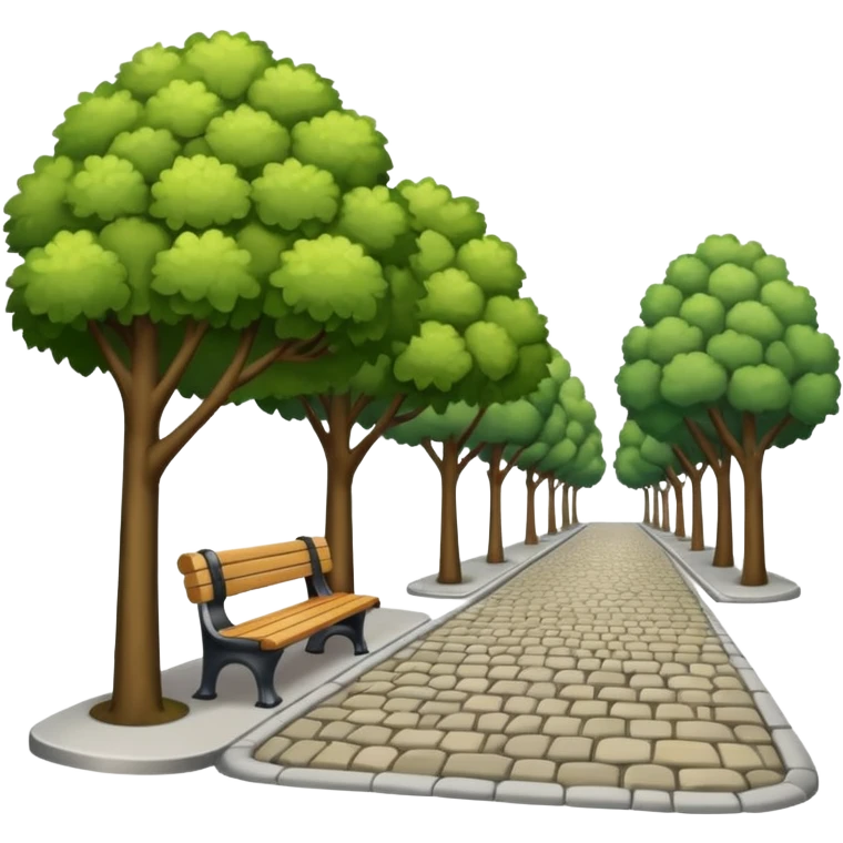 a city street with trees and benches emoji