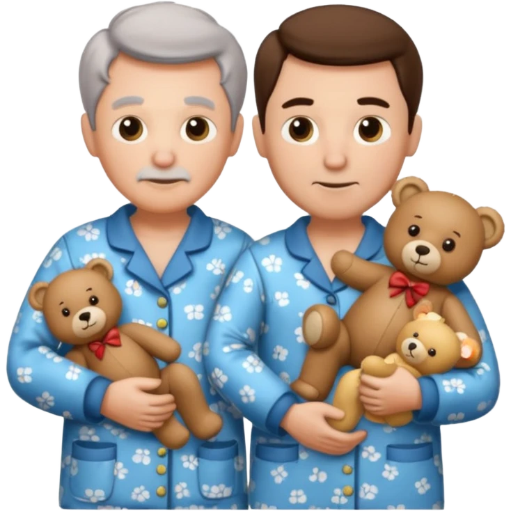 ma and pa kettle wearing pajamas and holding teddy bears emoji