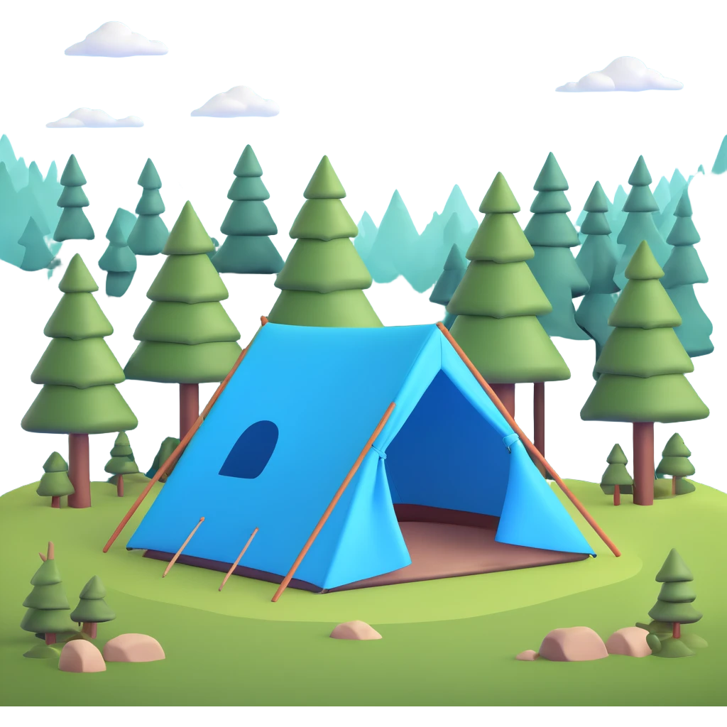 cozy tent in Scandinavian Lapland forest with pine trees emoji