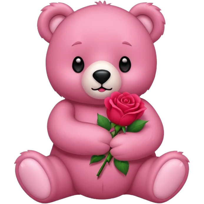 One pink bear with red rose  emoji