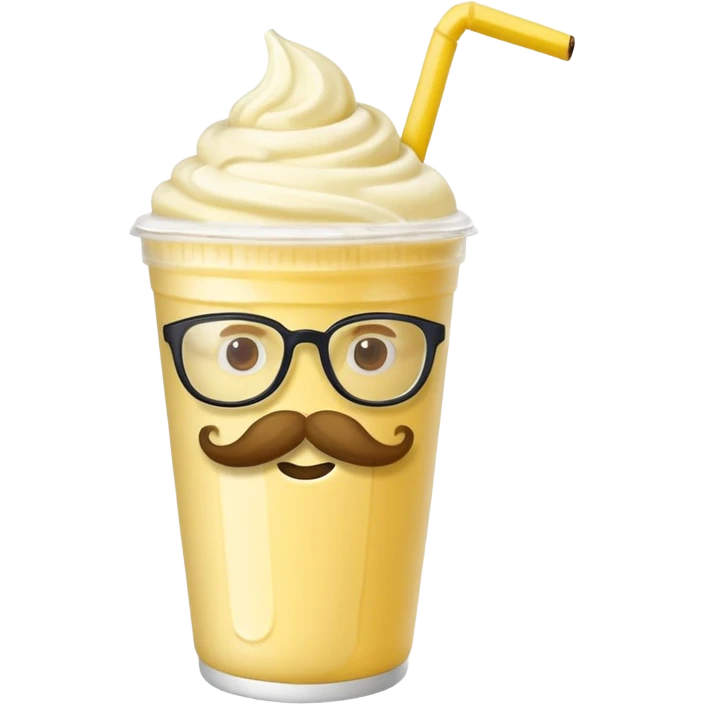 banana milkshake in a take-out cup with mustache and glassess emoji