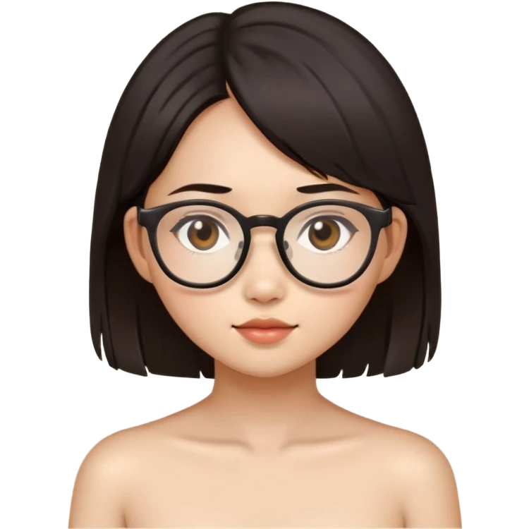 Naked dark-hair asian girl in glasses emoji