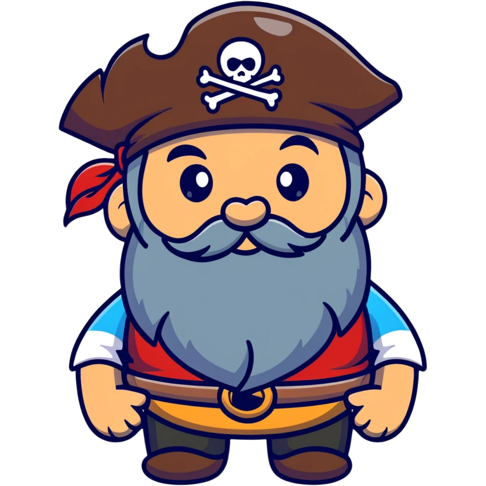 Old bearded pirate with eye patch and heart eyes looking with admiration emoji