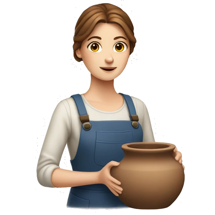 white girl with brown hair making pottery emoji