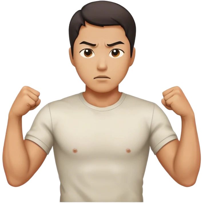 A determined Korean man in a shirt, clenching his fist with a confident expression. Emoji-style digital illustration emoji