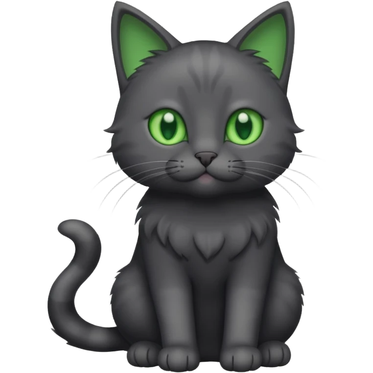 full body gorgeous solid dark grey cat with green eyes, white paws playing emoji