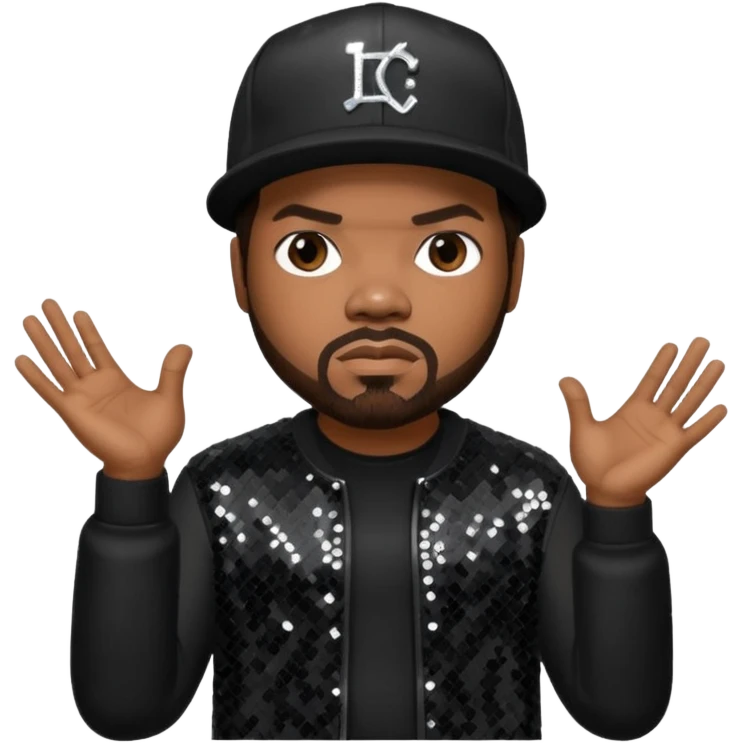 Ice Cube, Rapper with dark brown hair, black sequin outfit emoji