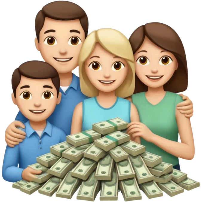 money around a family of four people emoji