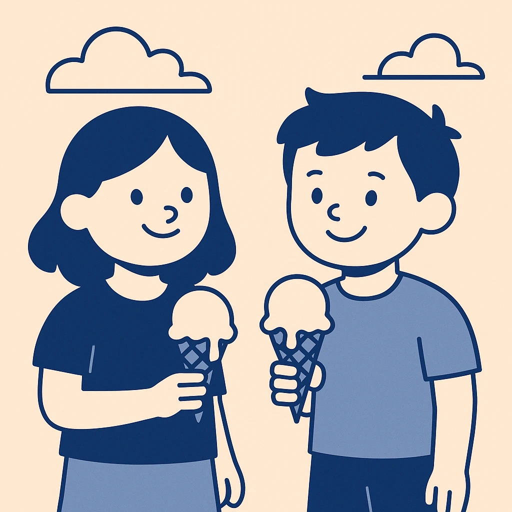 happy children with melting ice cream cones emoji
