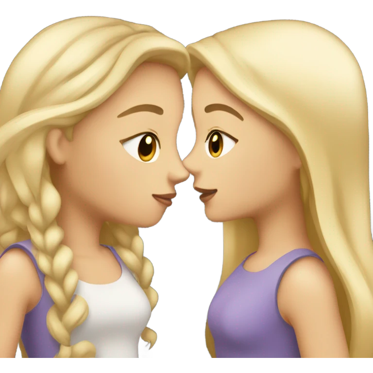 two girls kissing and one is blonde and one is brunette emoji