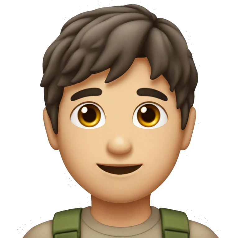 niño de 6 años gordito con pelo moreno medio medio largo, con las orejas grandes los ojos marrones y dos marcas de picadura de mosquito en el cachete izquierdo   emoji