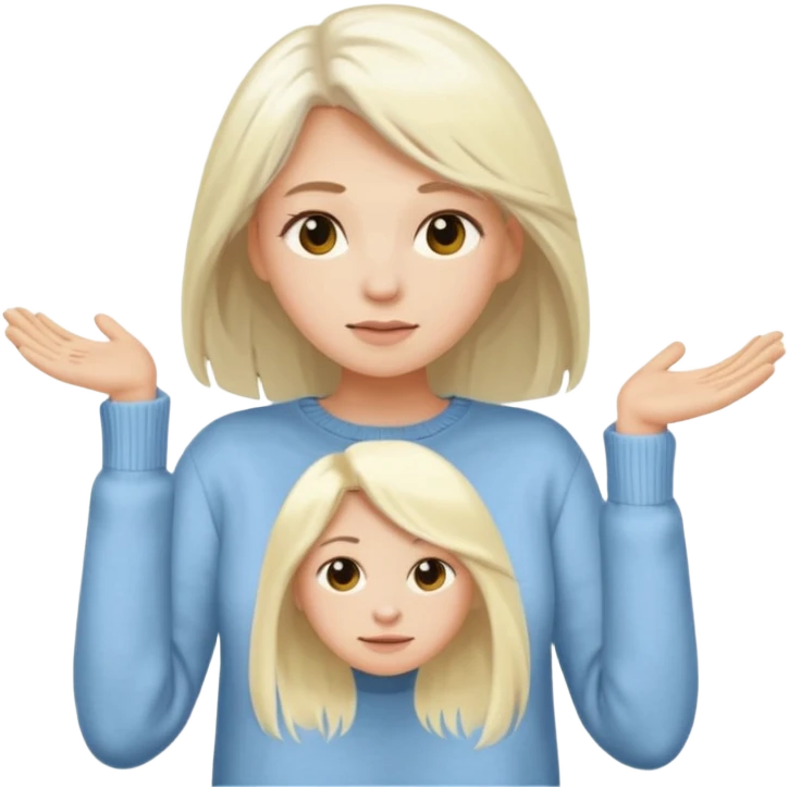 blonde woman with long white hair taking off a sweater, simple features, emoji style emoji