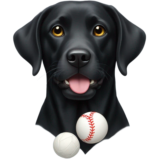 Black lab wearing white socks with ball in mouth emoji