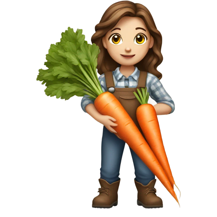 farmer girl holding carrots, brown hair emoji