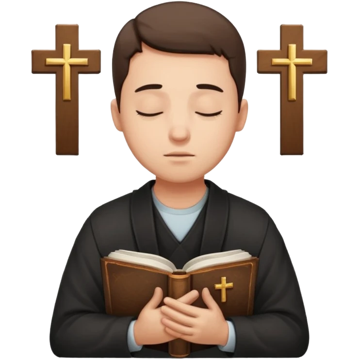 Guy who reads Bible with cross on it and with his eyes closed in prayer. without something in the background  emoji