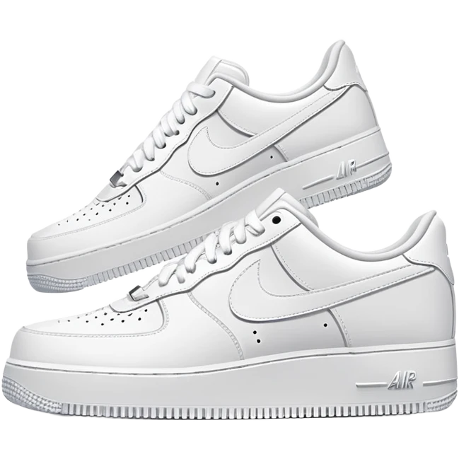 A pair of all-white Nike Air Force 1 sneakers positioned with one behind the other, clean white leather, classic AF1 silhouette, chunky sole emoji