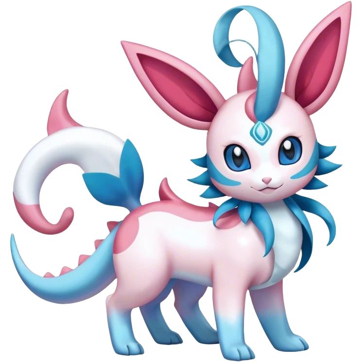 Shiny Cute Milotic-Sylveon-Glaceon-Vaporeon-Dragonair-Pokémon-hybrid-fusion full body emoji
