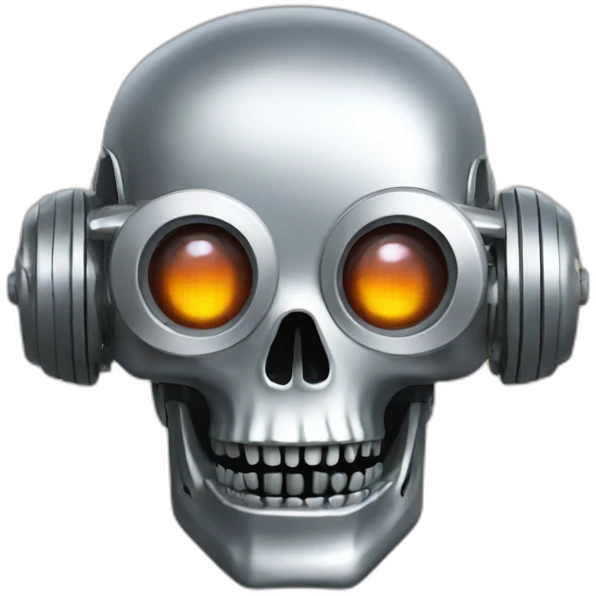 A silver robot skull with laser eyes emoji