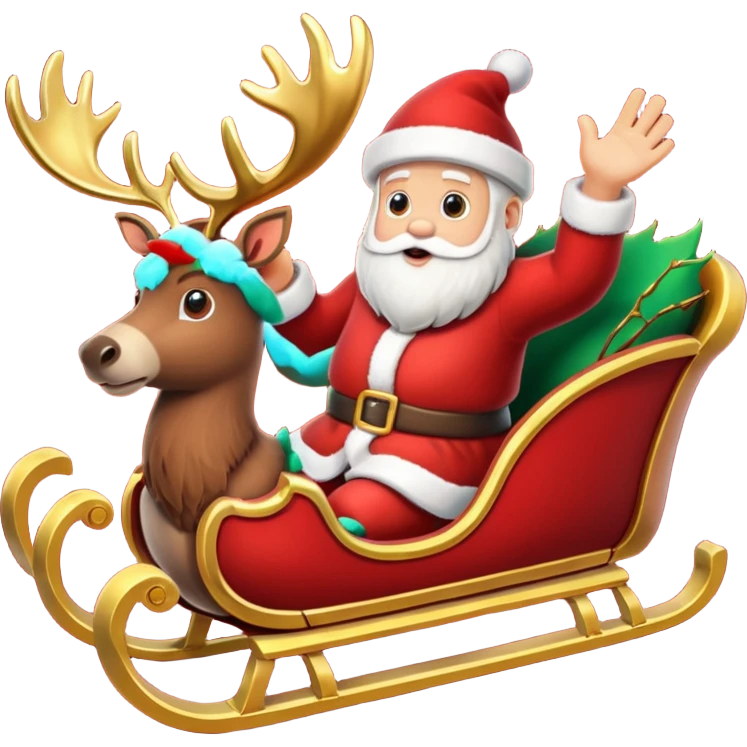 Santas sleigh with Santa in it and deer leading it  emoji