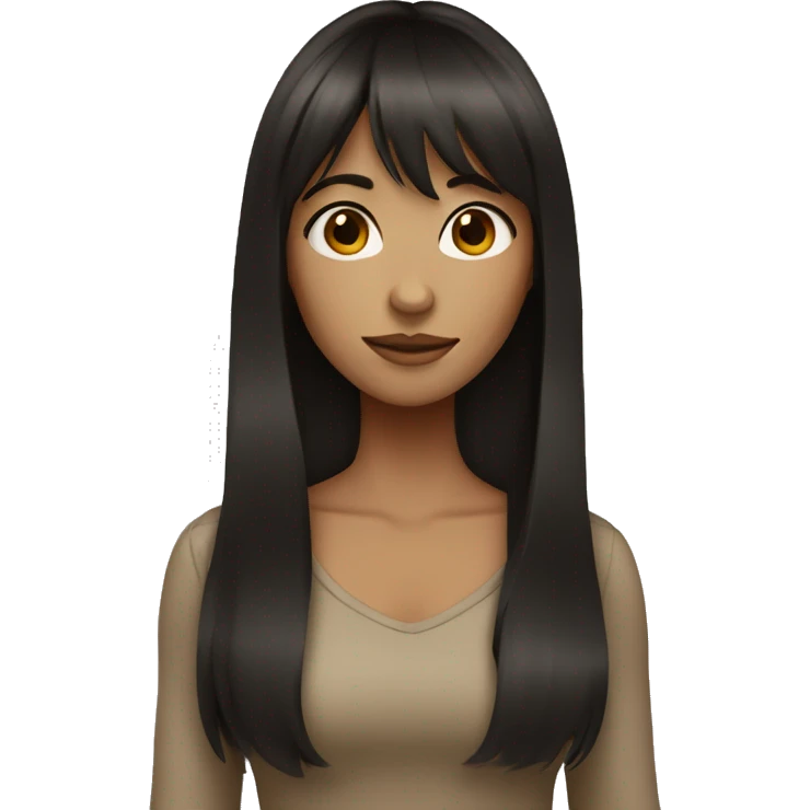 female with long hair and bangs dark brown almost black hair with tan skin emoji
