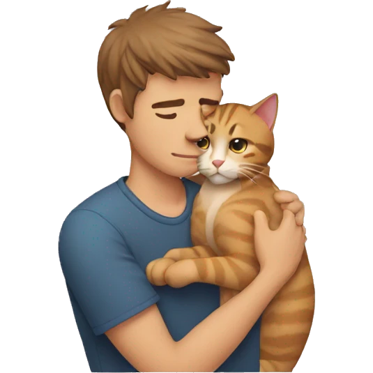 Man hugging cat emoji