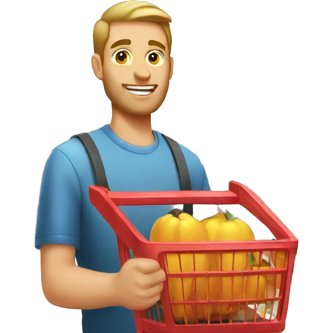 white man with product cart in the supermarket emoji