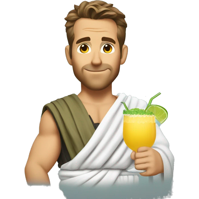 Ryan reynolds in a toga holding a margarita emoji