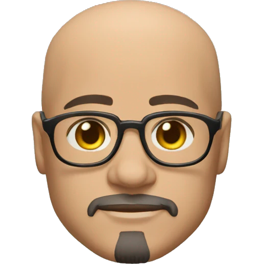 Tony stark is a bald, fat physicist with black bone glasses without beards emoji