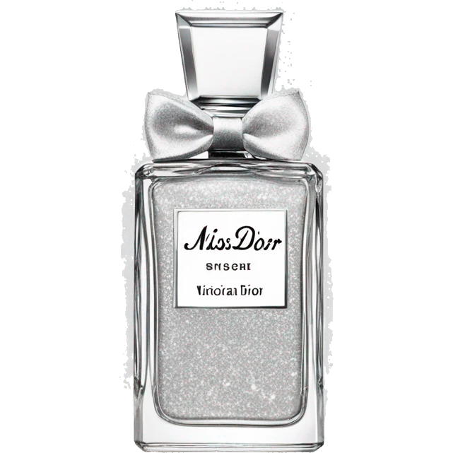 Miss Dior perfume with Victoria secret logo in a white bottle but light grey glitter  emoji