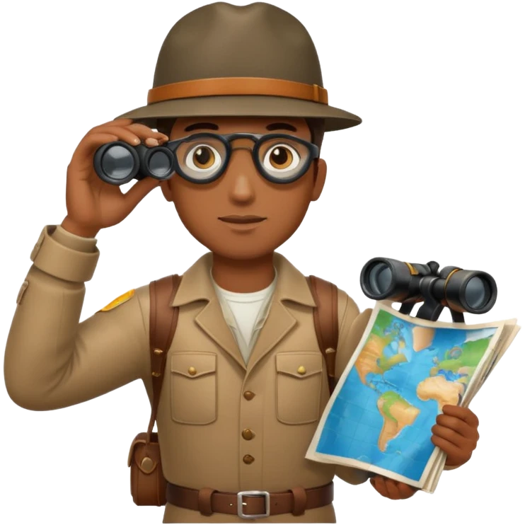 Black man binoculars with leather strap on map emoji