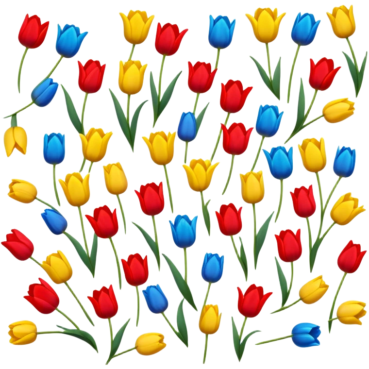 primary color tulips - red, blue, and yellow tulip flowers emoji