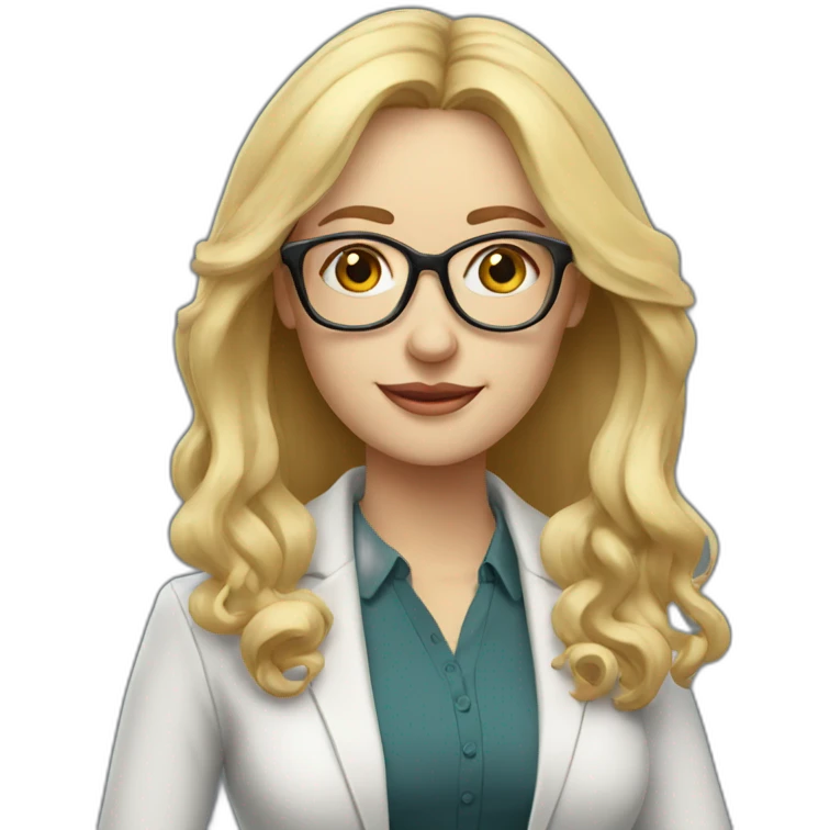 Woman teacher blonde long hair glasses wuth book emoji