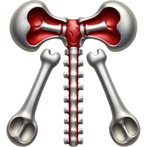 Emoji-style metallic anatomic bones with traces of blood, steel texture, dark dramatic tone, clean background emoji