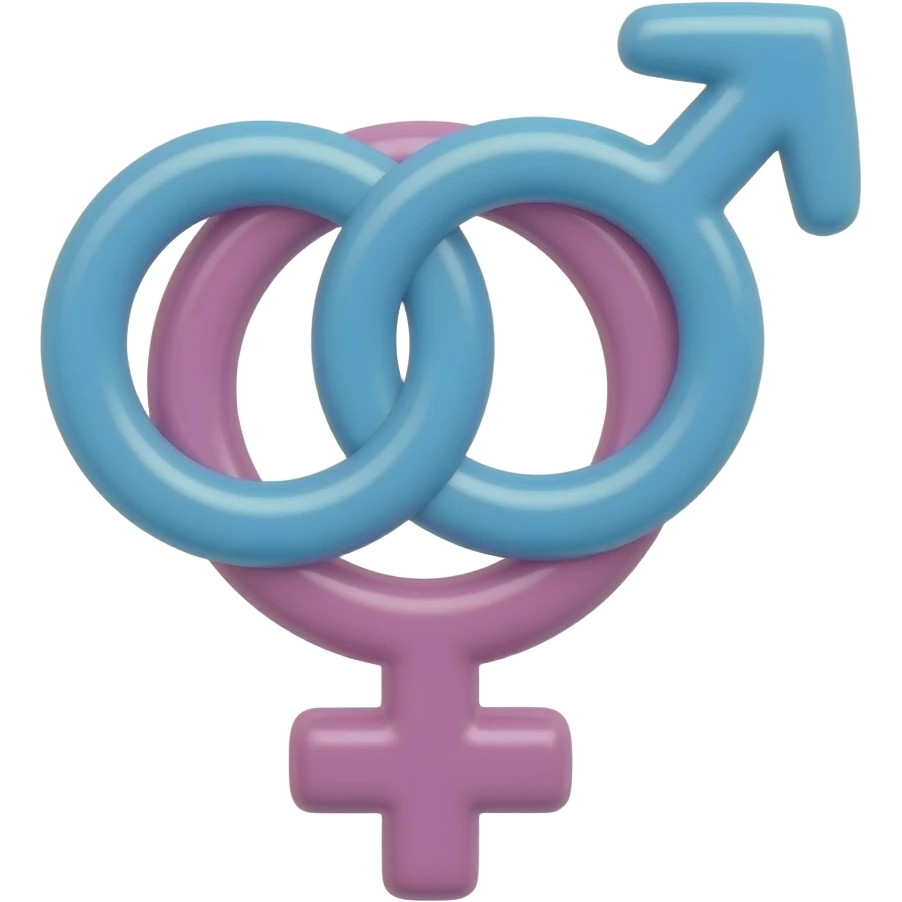 A cute bisexual emoji for discord with two male symbols looped into the top loop of one female symbol emoji