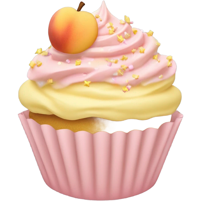 realistic cupcake with light pink frosting and light yellow cupcake wrapper and peach sprinkles and yellow sugar sprinkles… no fruit on top of cupcake emoji