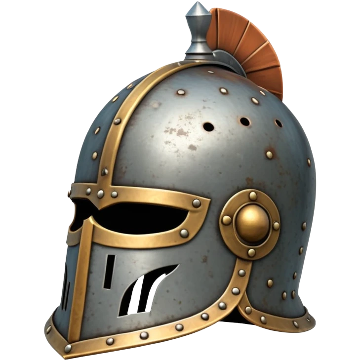 Antique medieval great helm with light rust spots and aged metal finish emoji
